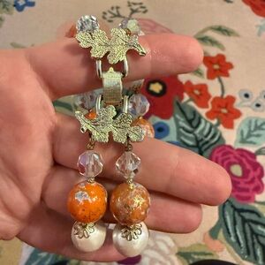 Gold and Orange Leaf Dangle Vintage Bracelet